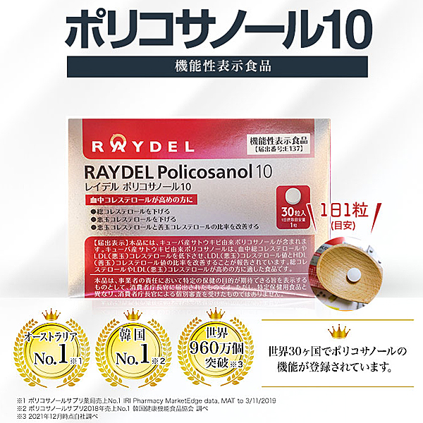 悪玉コレステロール値を下げる対策サプリ【コレステロール管理にポリコサノール10】