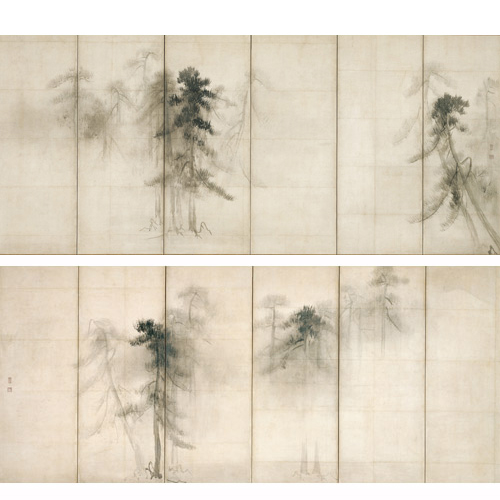 国宝　松林図屏風・（上・右隻）（下・左隻）　長谷川等伯筆　　桃山・16世紀　東京国立博物館　10月31日～11月12日展示
