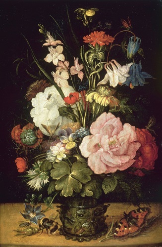 ヤン・ブリューゲル（父）　《陶製の花瓶に生けられた小さな花束》　1607年頃、油彩・板、ウィーン美術史美術館 ©KHM-Museumsverband