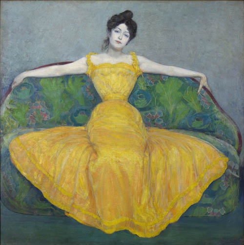 マクシミリアン・クルツヴァイル《黄色いドレスの女性（画家の妻）》1899年　油彩／合板　171.5×171.5 cm　ウィーン・ミュージアム蔵　©Wien Museum / Foto Peter Kainz