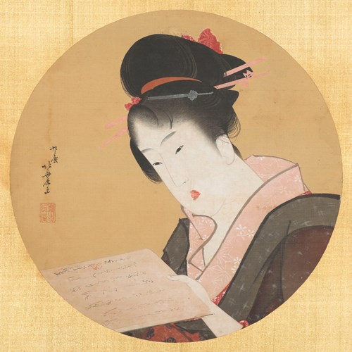葛飾北斎《円窓の美人図》絹本額面　文化2年（1805）年頃　シンシナティ美術館