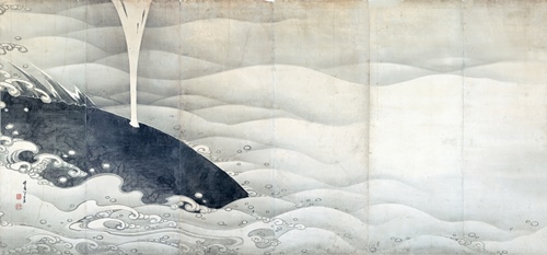 伊藤若冲　《象と鯨図屛風》（左隻）　紙本墨画　六曲一双　各159.4×354.0cm　寛政9年（1797） 滋賀・MIHO MUSEUM