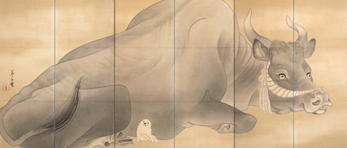 長沢芦雪　《白象黒牛図屏風》（右隻）　紙本墨画　六曲一双　各155.3×359.0cm　江戸時代中期（18世紀）　 米国・エツコ＆ジョー・プライスコレクション