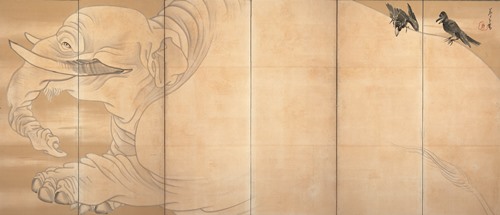 長沢芦雪　《白象黒牛図屏風》（左隻）　紙本墨画　六曲一双　各155.3×359.0cm　江戸時代中期（18世紀）　 米国・エツコ＆ジョー・プライスコレクション