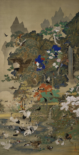 鈴木其一　《百鳥百獣図》（右隻）　絹本着色　双幅　各138.0×70.7cm　天保14年（1843）　 米国・キャサリン＆トーマス・エドソンコレクション