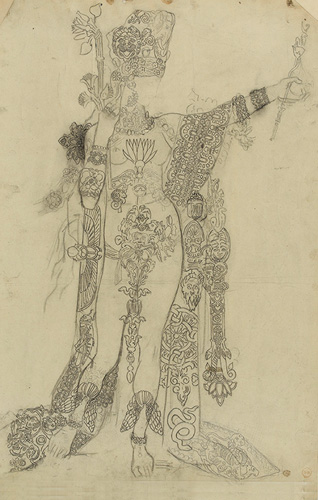 《踊るサロメ、通称入れ墨のサロメのための習作》 インク・鉛筆／紙 54.5×37.4cm ギュスターヴ・モロー美術館蔵