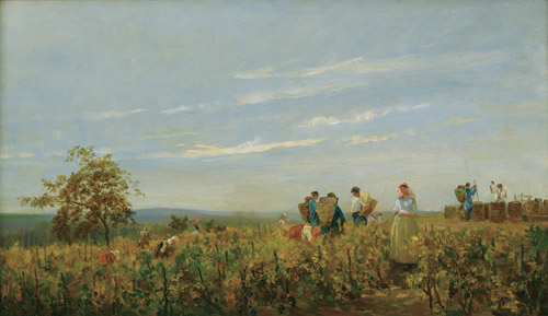 シャルル＝フランソワ・ドービニー 《ブドウの収穫》 1863年頃 油彩/板 24.5×42.3㎝ フランス、個人蔵