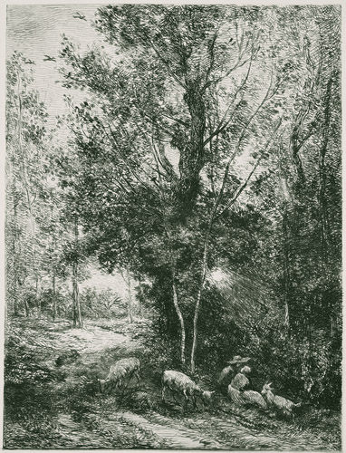 シャルル＝フランソワ・ドービニー 《羊飼いたち》 1874年 エッチング 29×21.9㎝ オーヴェール＝シュル＝オワーズ、ドービニー美術館