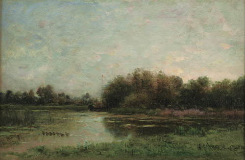 シャルル＝フランソワ・ドービニー 《オワーズ河畔》 1860年 油彩/板 21.3×33㎝ ランス美術館