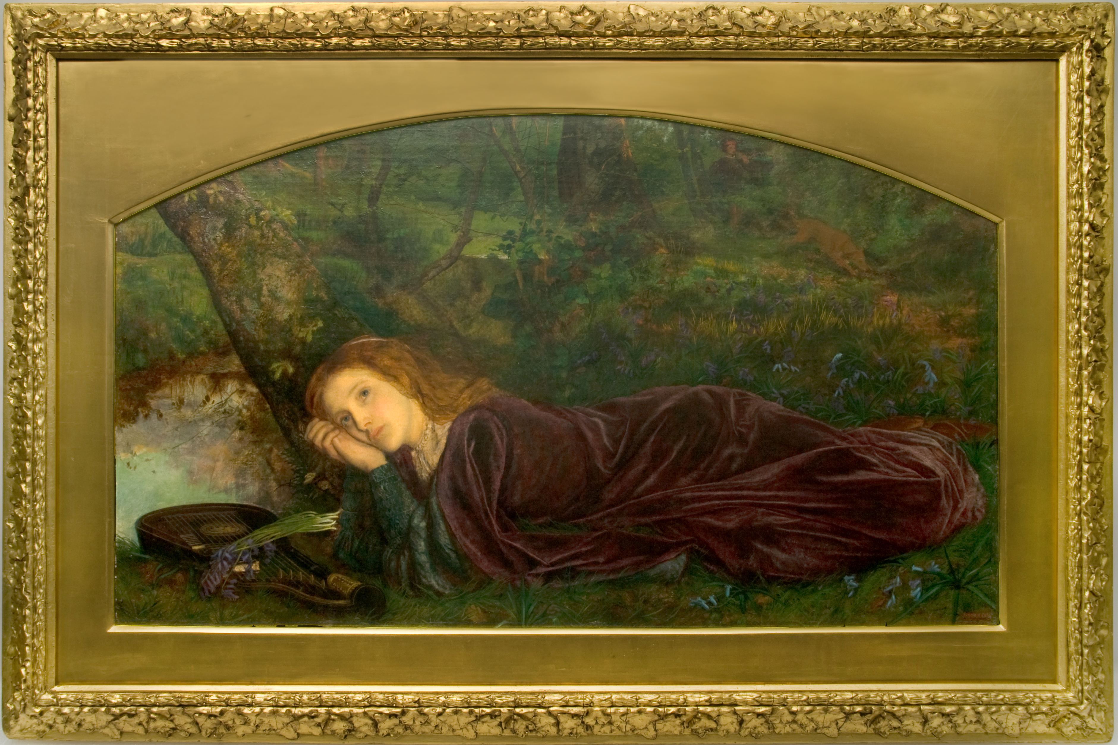 アーサー・ヒューズ《リュートのひび》1861－62年、油彩／カンヴァス、52×92 cm、タリー・ハウス美術館  ©Tullie House Museum and Art Gallery,Carlisle,UK