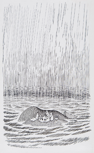 トーベ・ヤンソン≪「ムーミンパパ海へいく」挿絵≫1965年、インク・紙　ムーミン美術館