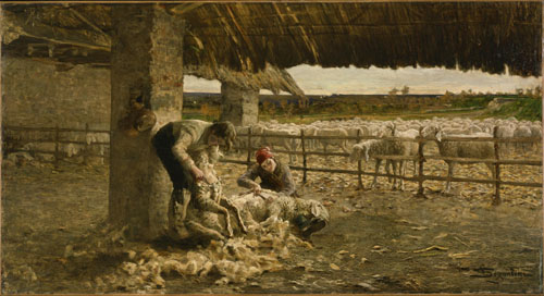ジョヴァンニ・セガンティーニ《羊の毛刈り》　1883-84年　 油彩、カンヴァス　国立西洋美術館（旧松方コレクション）