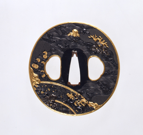 黄石公張良図鐔　後藤　江戸時代(17世紀)