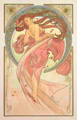 アルフォンス・ミュシャ 《舞踏―連作〈四芸術〉より》  1898年  カラーリトグラフ ミュシャ財団蔵  ©Mucha Trust 2019