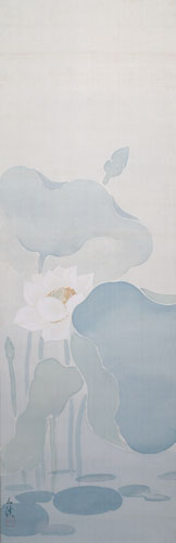 原三溪《白蓮》 昭和6（1931）年、絹本淡彩・一幅、128.0×41.6 cm