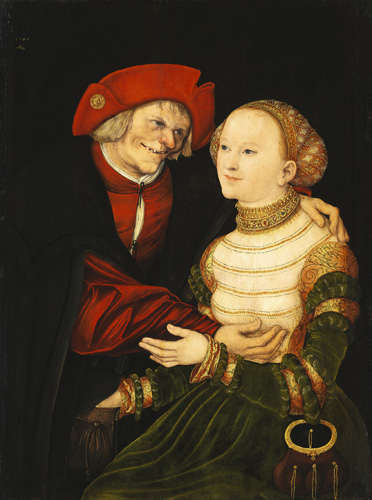 ルカス・クラーナハ（父） 《不釣り合いなカップル 老人と若い女》 1522年 油彩／ブナ材