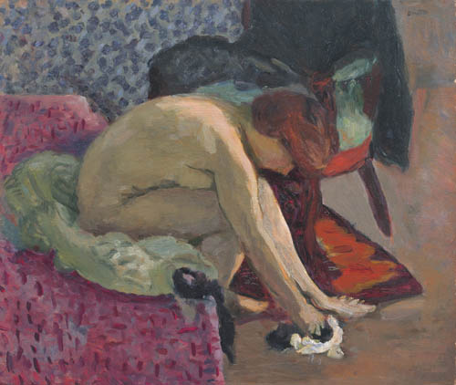 ピエール・ボナール《靴下をはく若い女》1908-10年