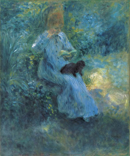 ピエール=オーギュスト・ルノワール《庭で犬を膝にのせて読書する少女》1874 年