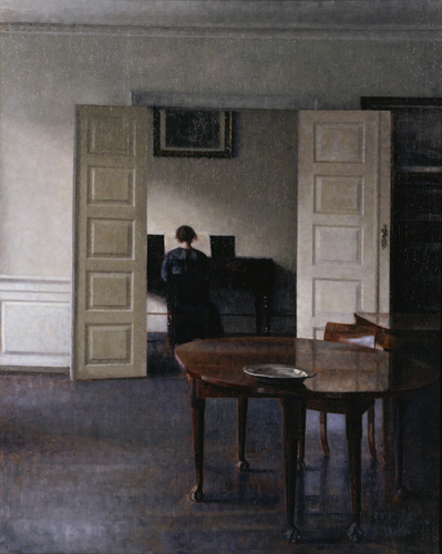 ヴィルヘルム・ハマスホイ　《ピアノを弾く妻イーダのいる室内》　1910年　 国立西洋美術館蔵　〔東京展のみ出品〕