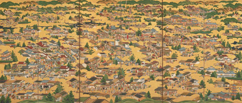 《洛中洛外図屏風》（右隻） 江戸時代　17世紀 紙本金地著色 六曲一双 155.5×361.4cm 石橋財団アーティゾン美術館蔵