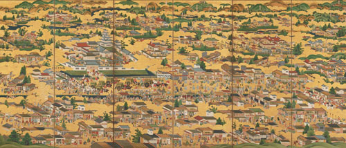 《洛中洛外図屏風》（左隻） 江戸時代　17世紀 紙本金地著色 六曲一双 155.5×361.4cm  石橋財団アーティゾン美術館蔵