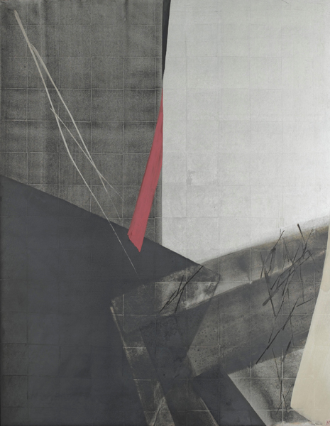 《秘抄》　1971年　公益財団法人岐阜現代美術財団蔵　167.0×130.2cm　墨、朱、銀泥、銀地、和紙