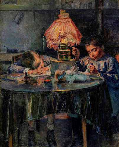 黒田清輝「洋燈と二児童」1891年