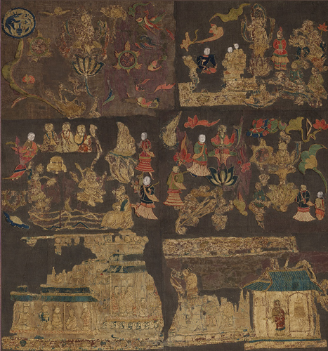 国宝　天寿国繡帳（部分） 飛鳥時代　622年頃、中宮寺蔵、東京展のみ前期展示