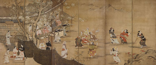 花下遊楽図屏風（左）　狩野長信筆　江戸時代・17世紀　東京国立博物館蔵　※本展覧会では複製を展示