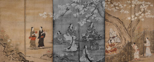 花下遊楽図屏風（右）　狩野長信筆　江戸時代・17世紀　東京国立博物館蔵　※本展覧会では複製を展示