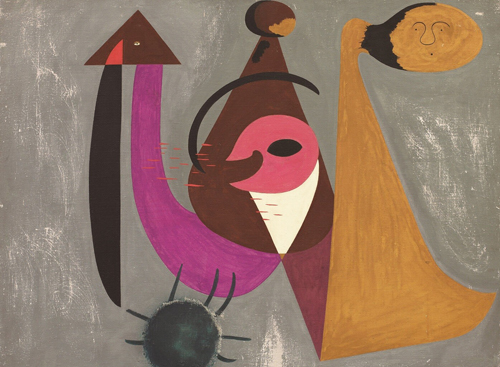 ジュアン・ミロ 《焼けた森の中の人物たちによる構成》1931年 油彩、キャンバス 　ジュアン・ミロ財団、バルセロナ