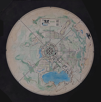 緯度0基地 設定俯瞰図、「緯度0大作戦」(1969)より © TOHO CO., LTD. 