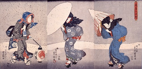 「歳暮の深雪」 大判錦絵3枚続 弘化元年(1844年)頃 静嘉堂文庫蔵 前期展示
