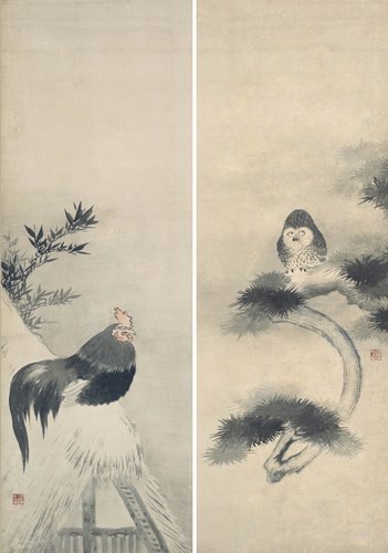 梟鶏図　狩野山雪筆　2巻　日本・江戸時代　17世紀　根津美術館蔵 