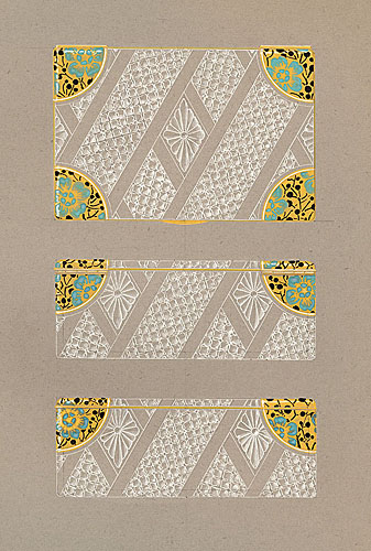 「 日本風」のデザイン画　花と魚の鱗のモティーフの ヴァニティーケース　1925 年頃 鉛筆、グアッシュ、墨 ショーメ・コレクション、パリ