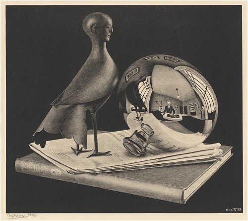 《球面鏡のある静物》 1934年 All M.C. Escher works copyright © The M.C. Escher Company B.V. - Baarn-Holland.  All rights reserved. www.mcescher.com